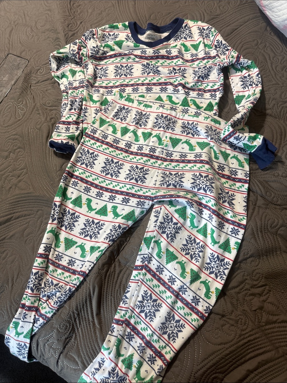 Carter's White Navy Green Holiday Dino Pajama Set